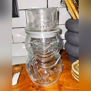 Vintage Clear Glass Christmas Snowman Jar